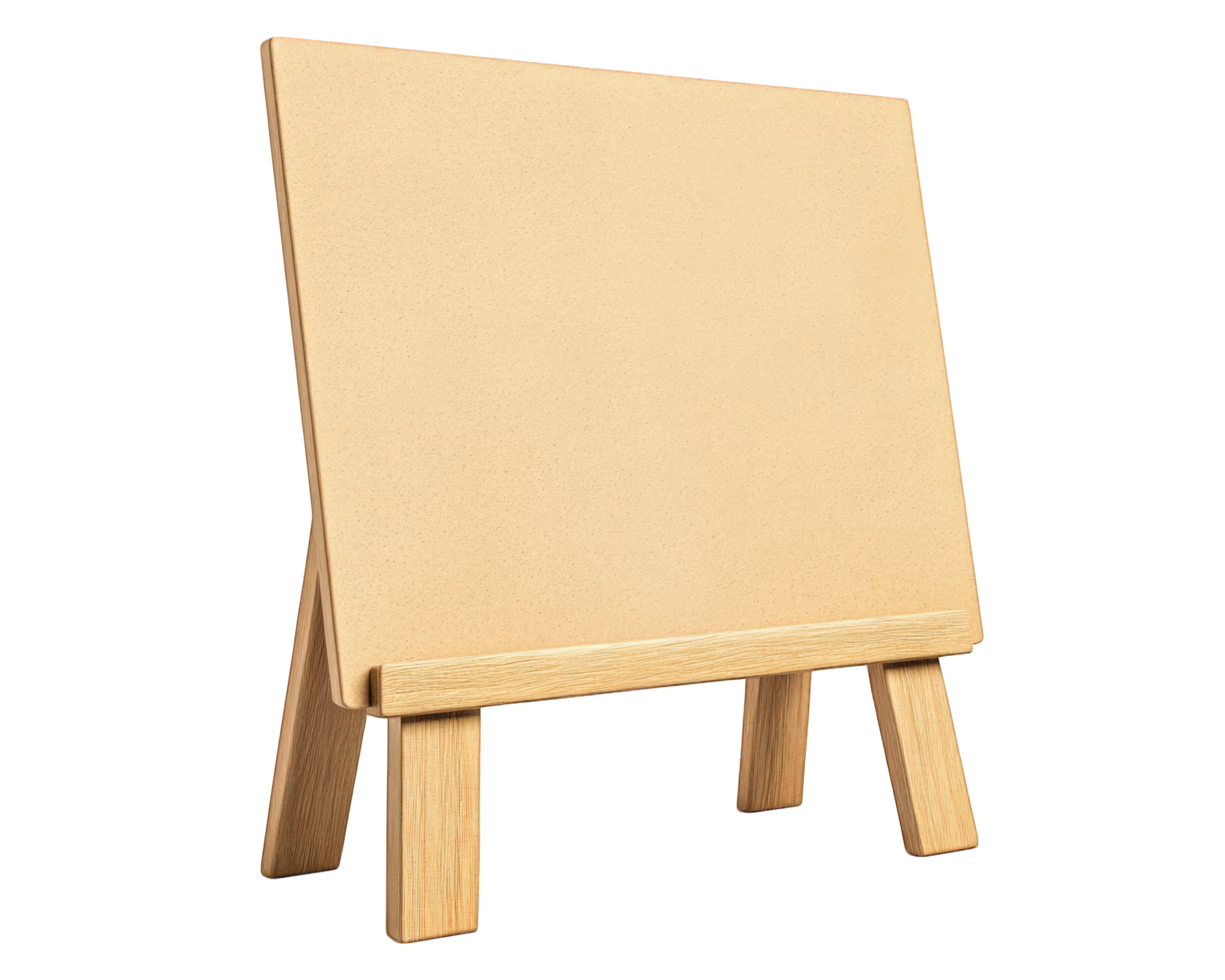 An easel with a wooden stand on a black background png