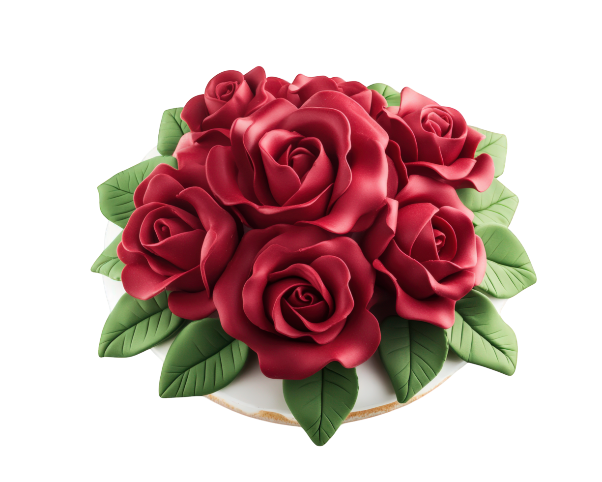 A red rose cake is shown on a black background png