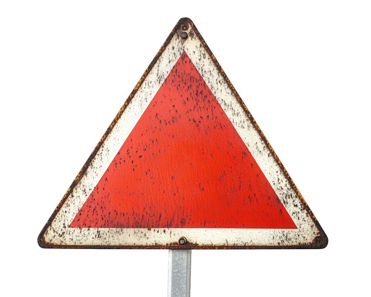 A red triangle sign with a white triangle on it png
