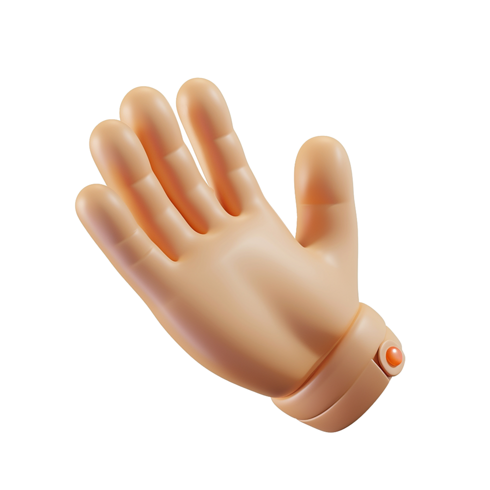 Cartoon 3D Render of a Light Brown Hand Waving Goodbye or Hello png