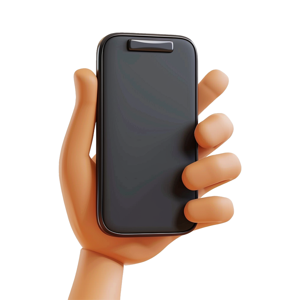 Cartoon Hand Holding a Black Smartphone Device Mockup 3D Render png