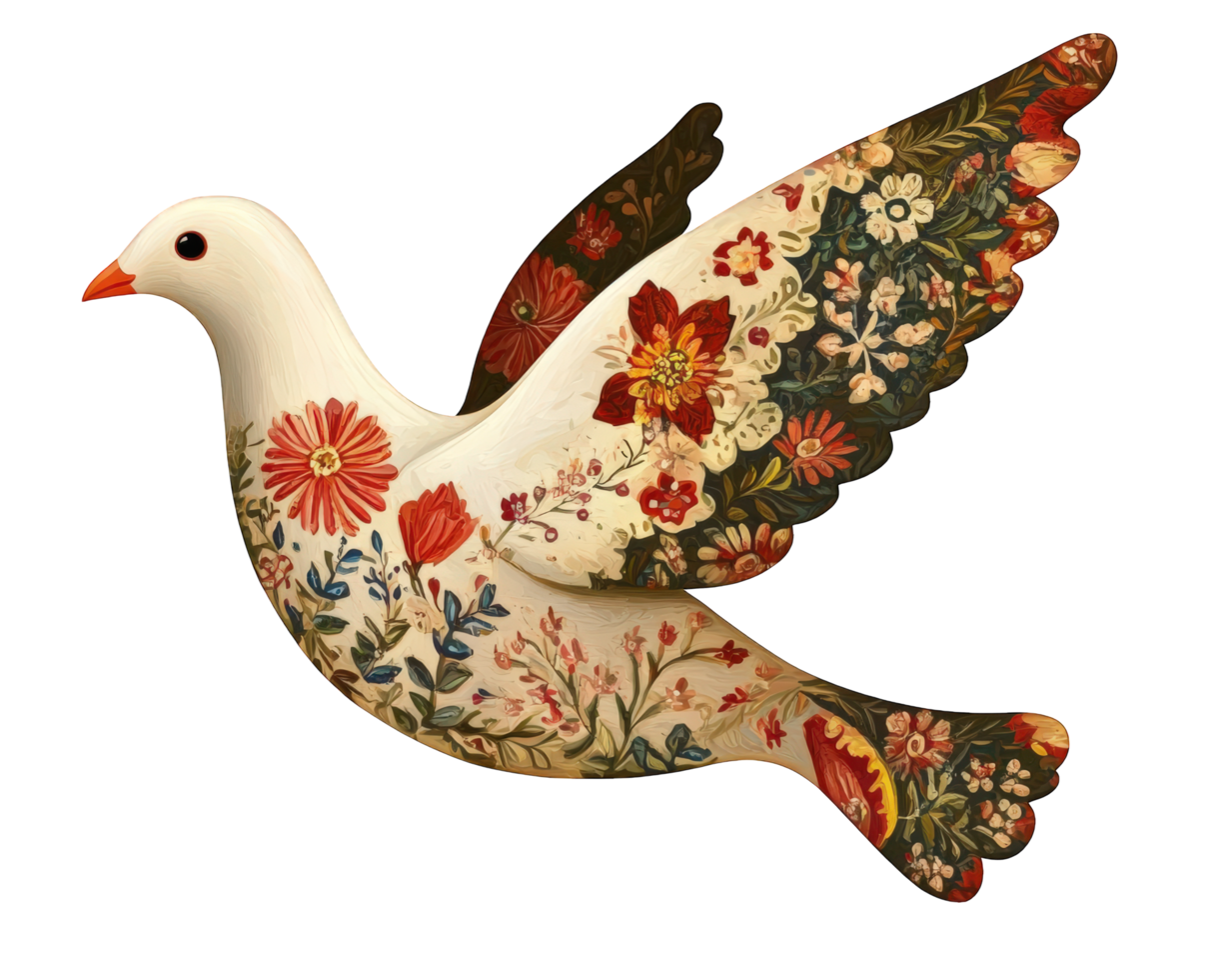 A white dove with floral designs on it png