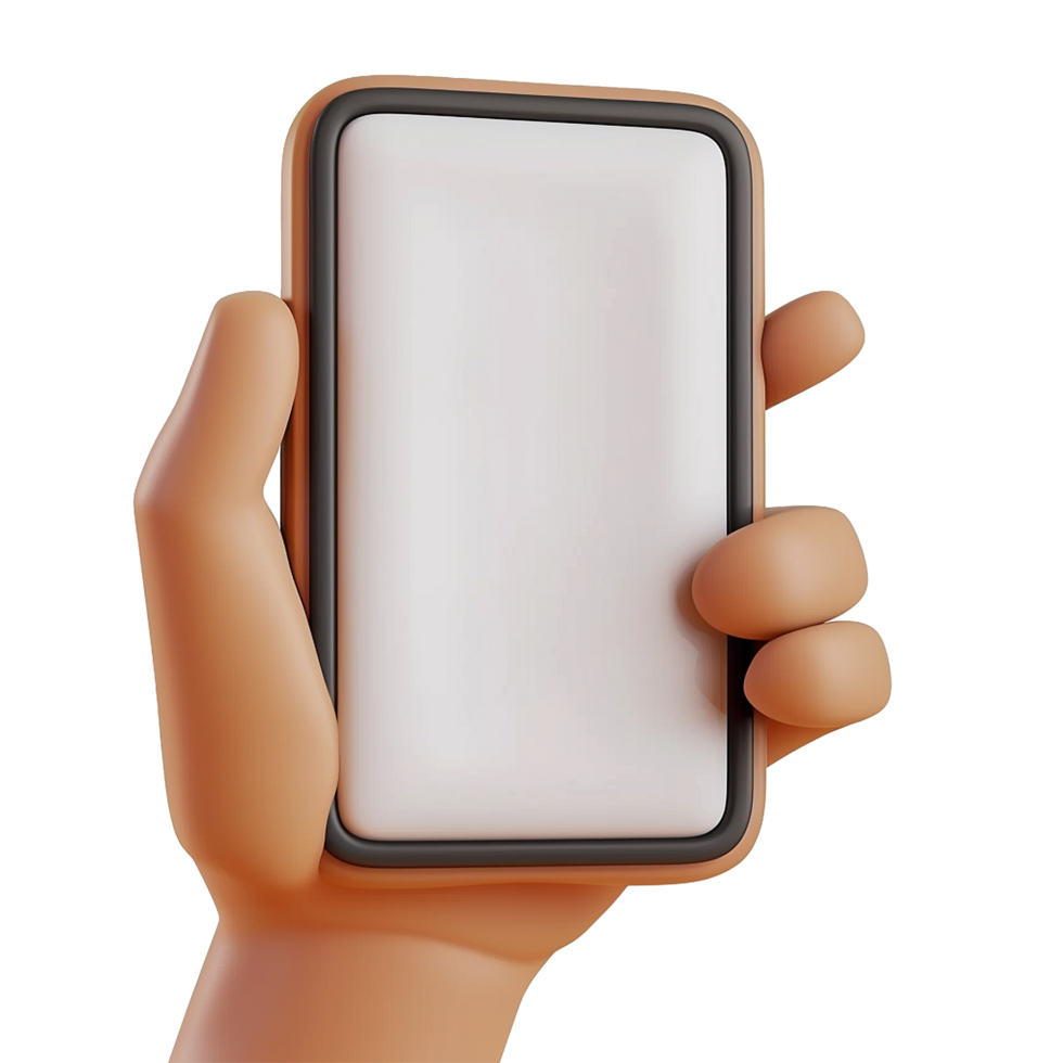 A Cartoon Hand Holding a Smartphone with a Blank White Screen Showing Mobile App Design and Mockup png