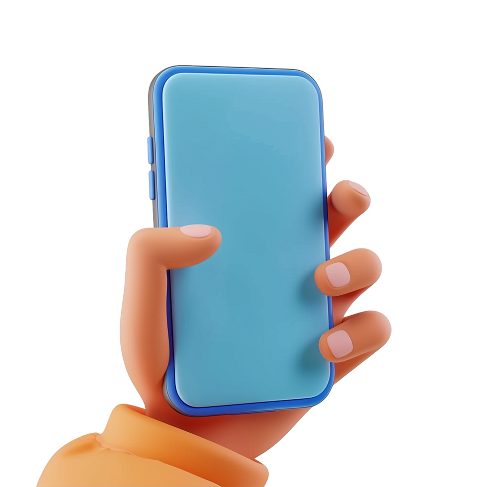 A Cartoon Hand Holding a Light Blue Smartphone with Blank Screen png
