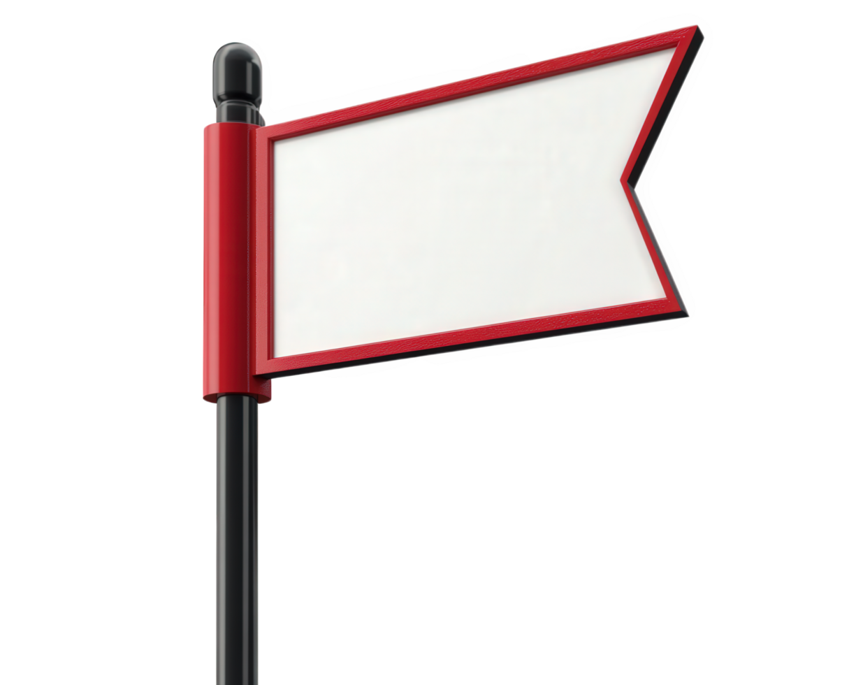 A red and white flagpole with a black pole png
