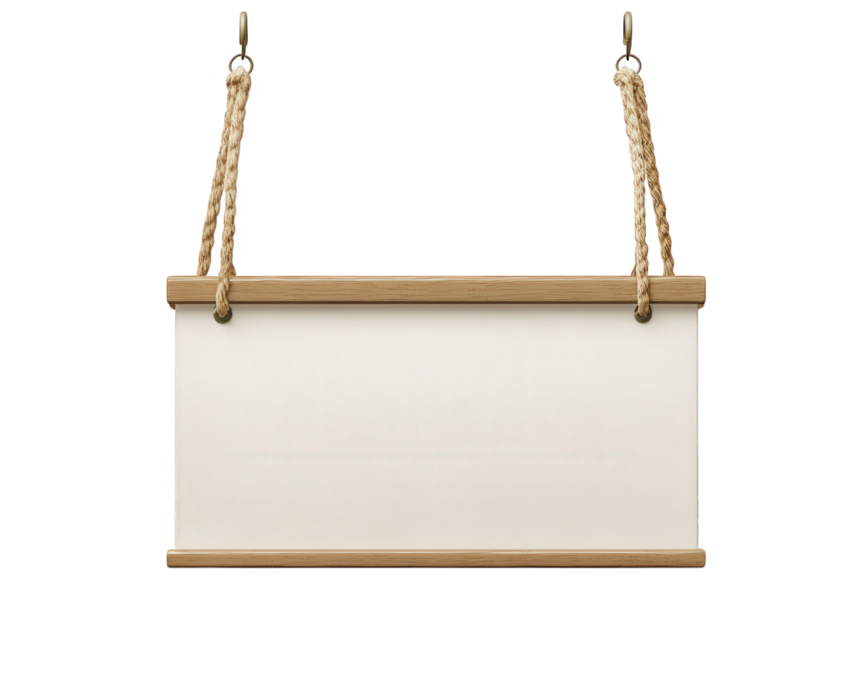A hanging sign with a wooden frame and rope png