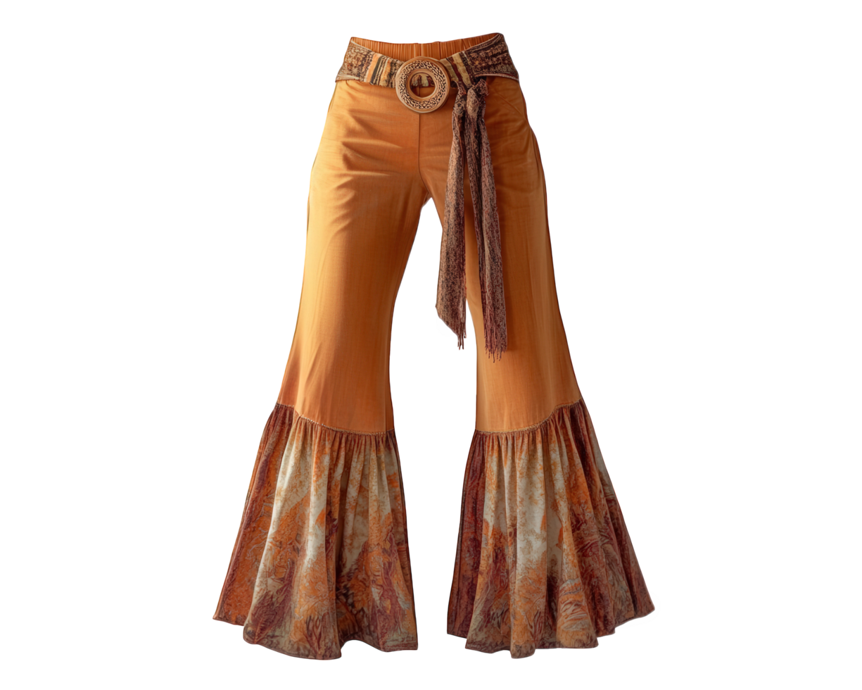 An orange bell bottom pants with a belt png