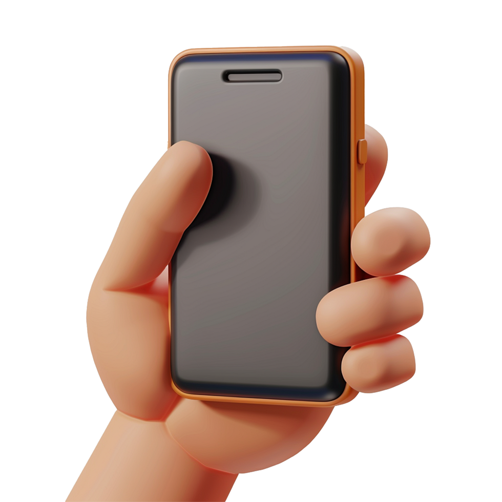 A cartoon hand holding a modern smartphone with a blank screen png