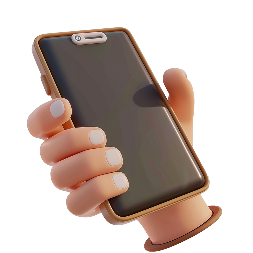 A Cartoon Hand Holding a Modern Smartphone with a Dark Screen png
