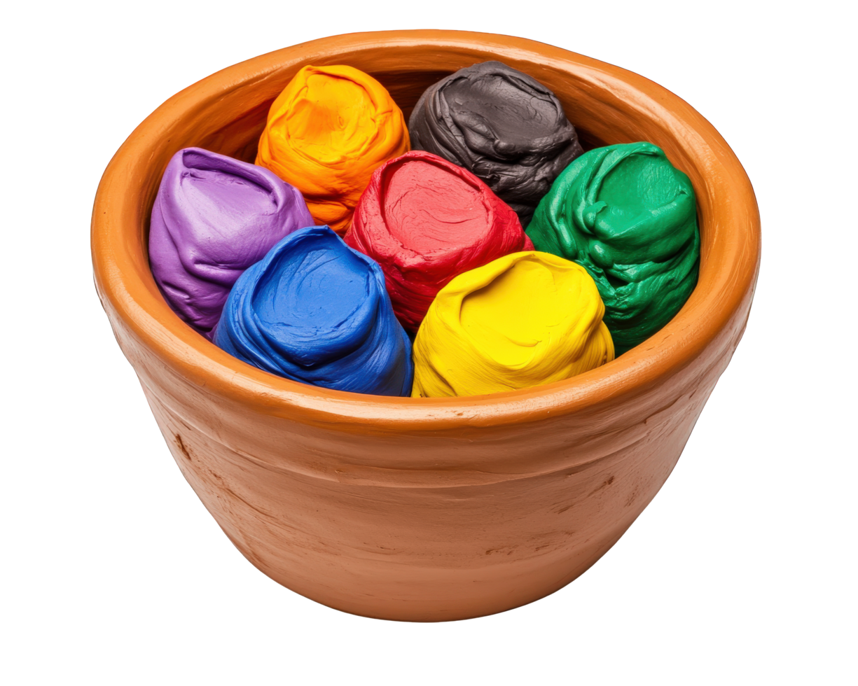 A clay pot filled with colorful play dough png