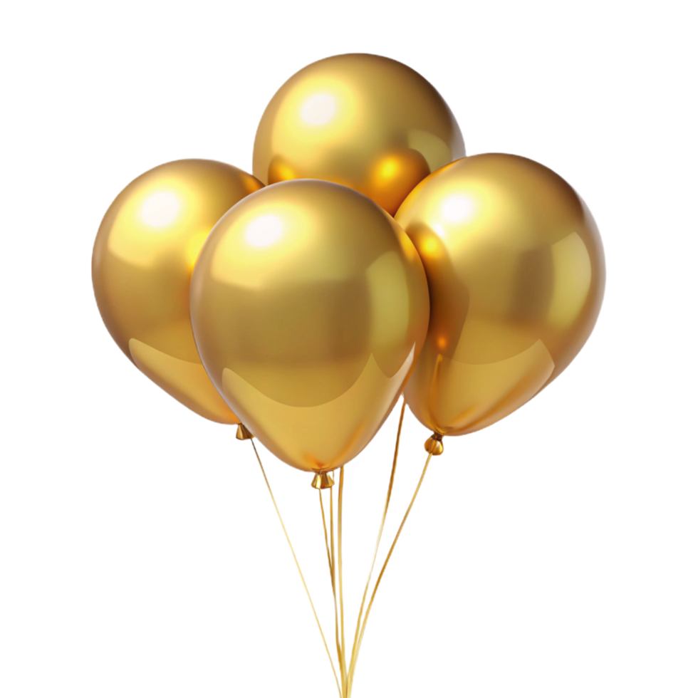 A Cluster of Four Shiny Golden Balloons Tied Together png