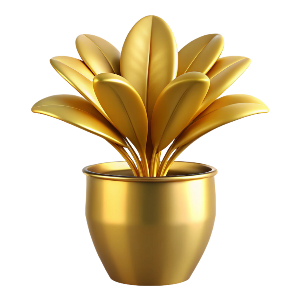 A Stunning Golden Plant in a Pot 3D Render Luxurious Decor png