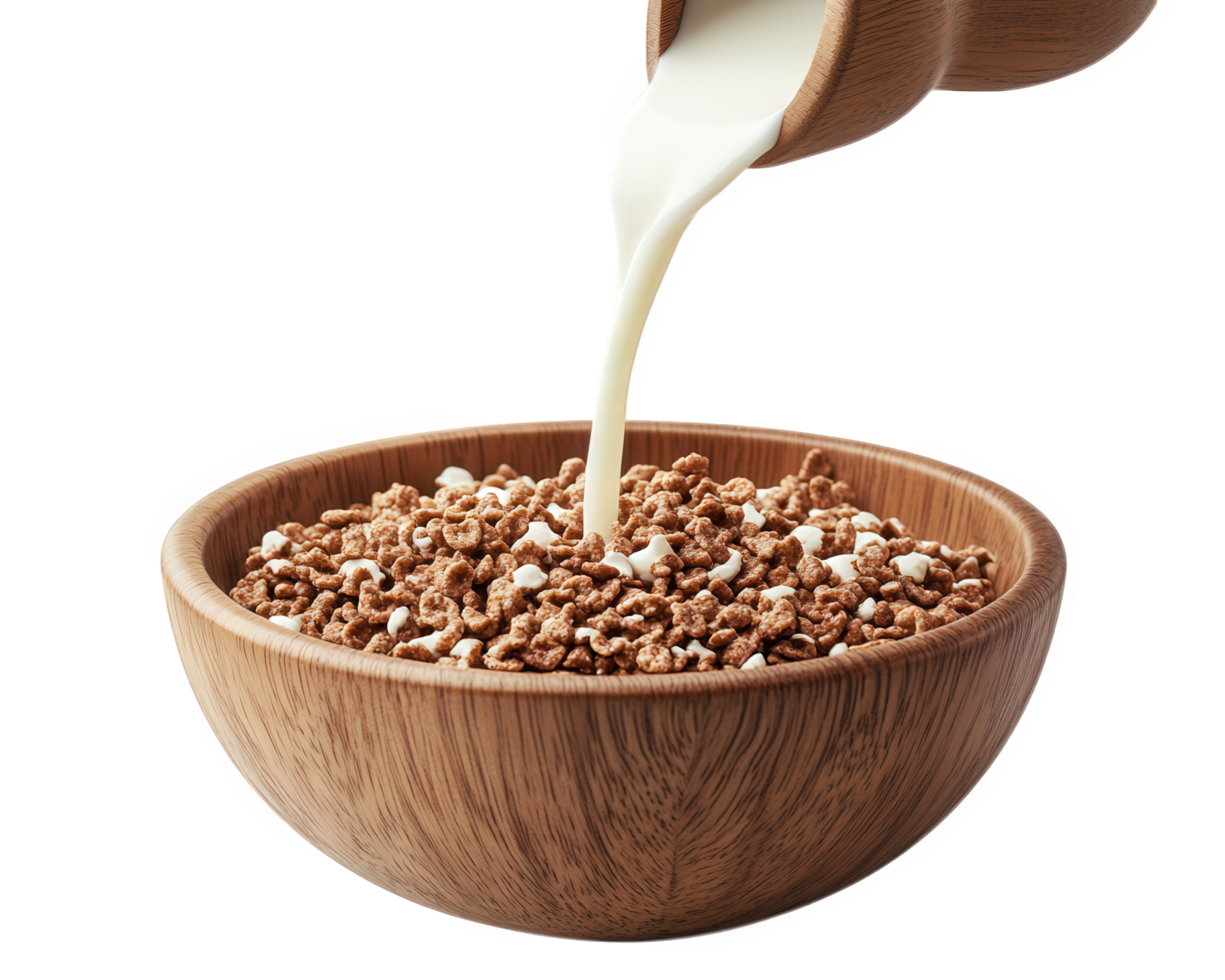 Milk pouring into bowl of cereal png