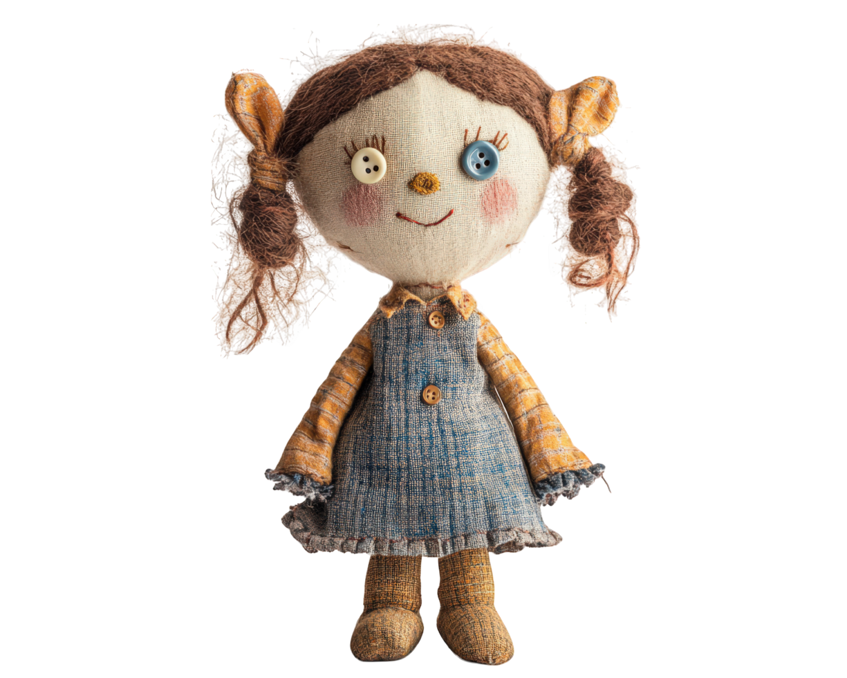 A doll with brown hair and blue eyes png