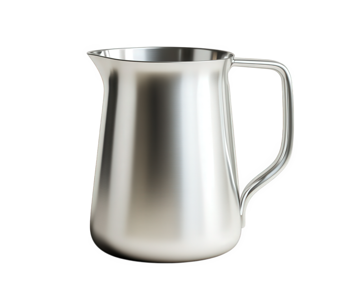 A stainless steel pitcher on a black background png