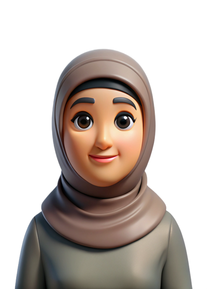 A 3D Smiling Young Muslim Woman Wearing a Hijab png