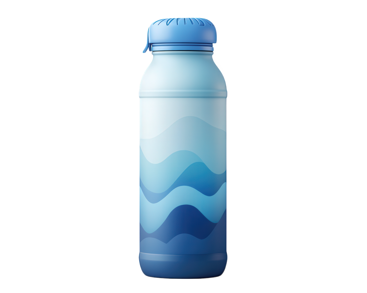 A blue water bottle with waves on it png