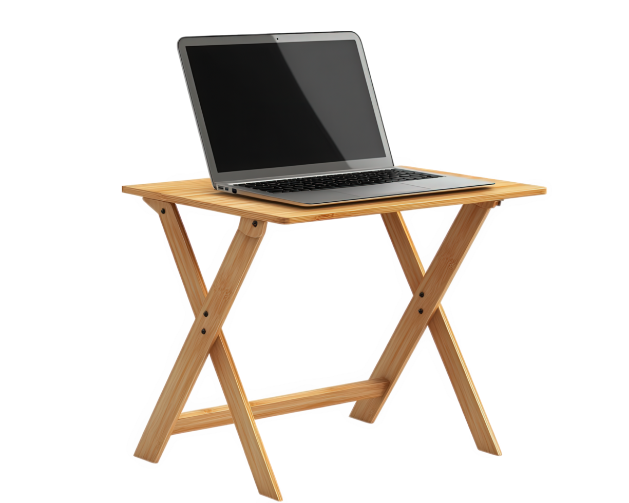 A laptop computer sitting on a wooden table png