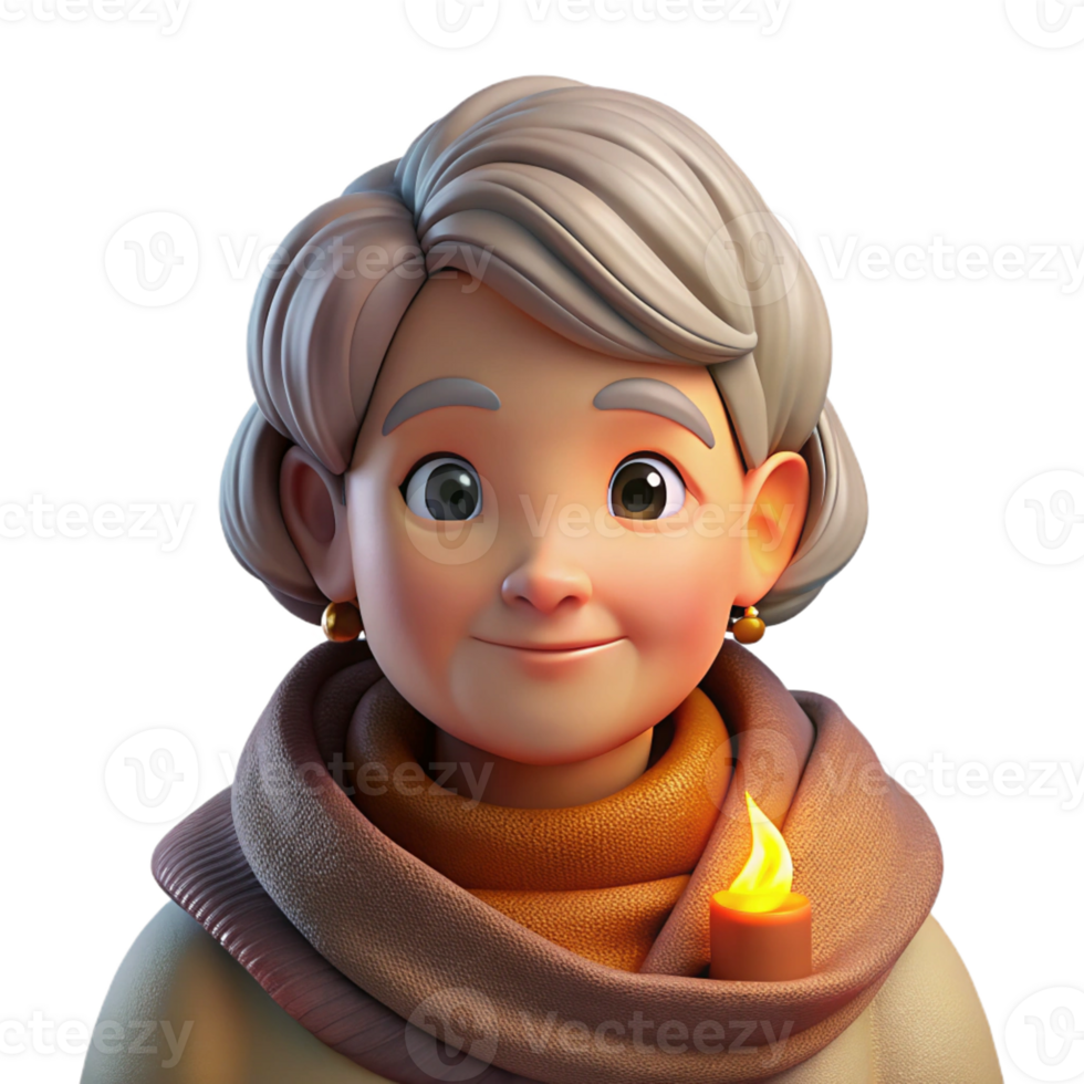 wonderful vintage Portrait of an elderly woman with a kind face and twinkling eyes, wrapped in a warm shawl, lit by a fireplace glow, in a cozy, realistic style 4K png