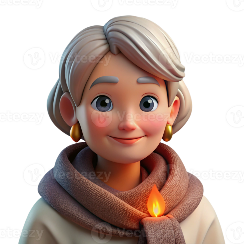 serene rustic Portrait of an elderly woman with a kind face and twinkling eyes, wrapped in a warm shawl, lit by a fireplace glow, in a cozy, realistic style original png