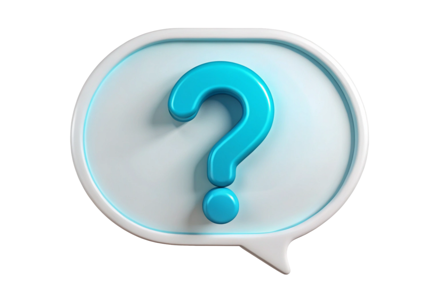 3D Render of a Blue Question Mark in a White Speech Bubble, FAQ Concept, Help and Support Icon, Inquiry Symbol, Question and Answer Graphic png
