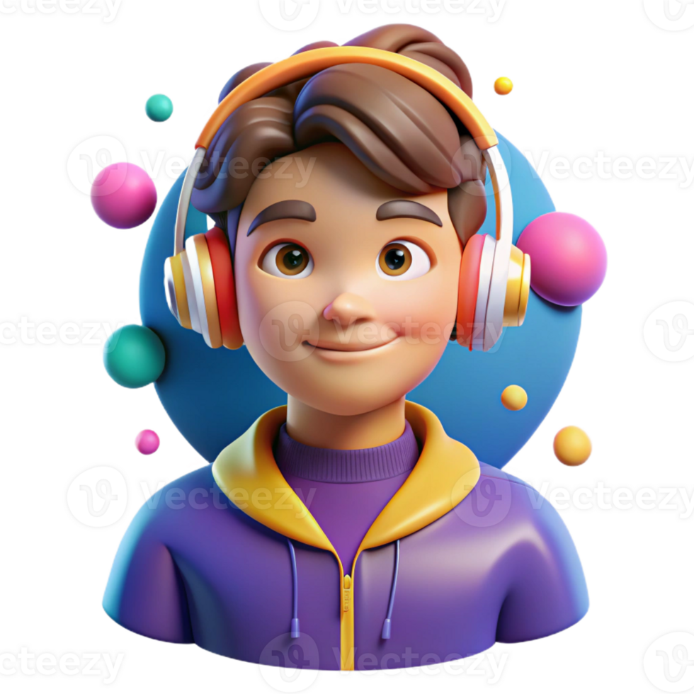 stunning creative Portrait of a teenager with headphones, listening to music, with vibrant colors and abstract shapes, in a pop art style genuine png