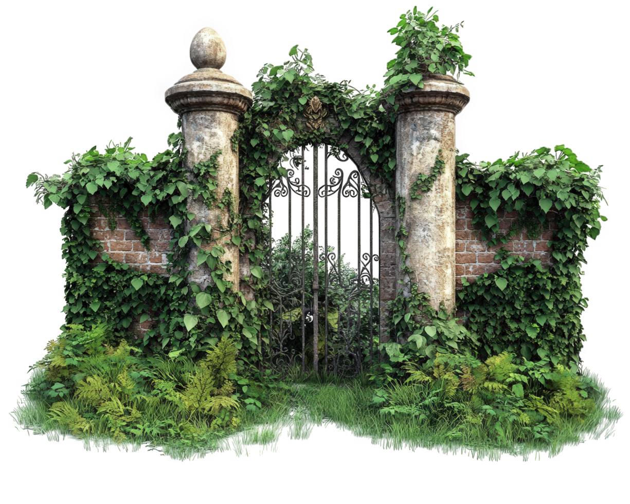 An old gate with ivy growing over it png