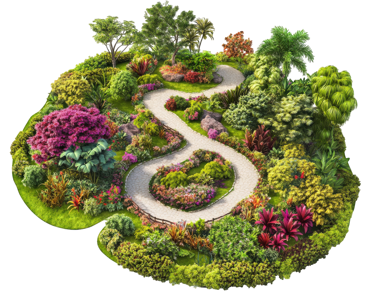 A garden with a winding path through it png