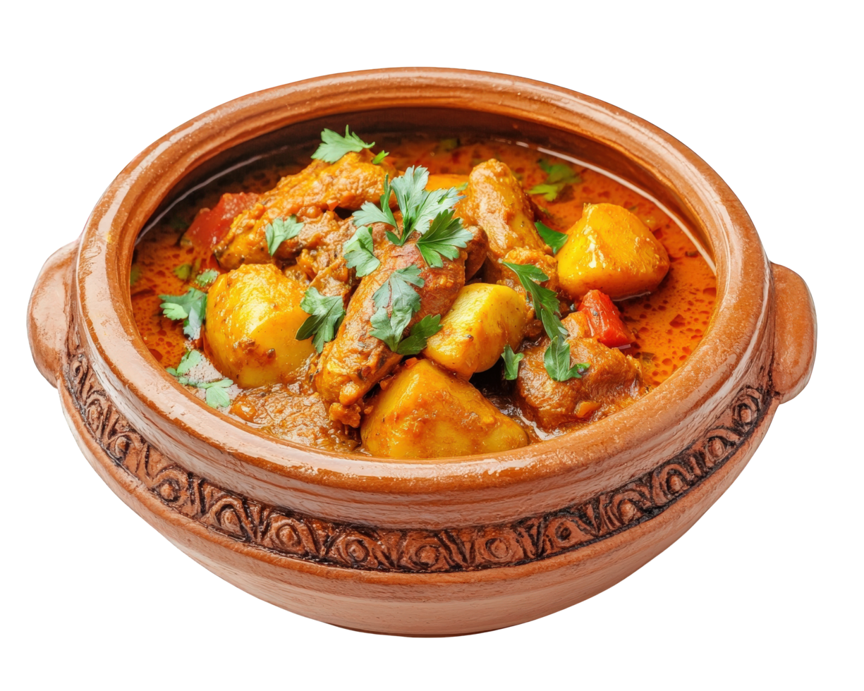 Indian curry in clay pot png