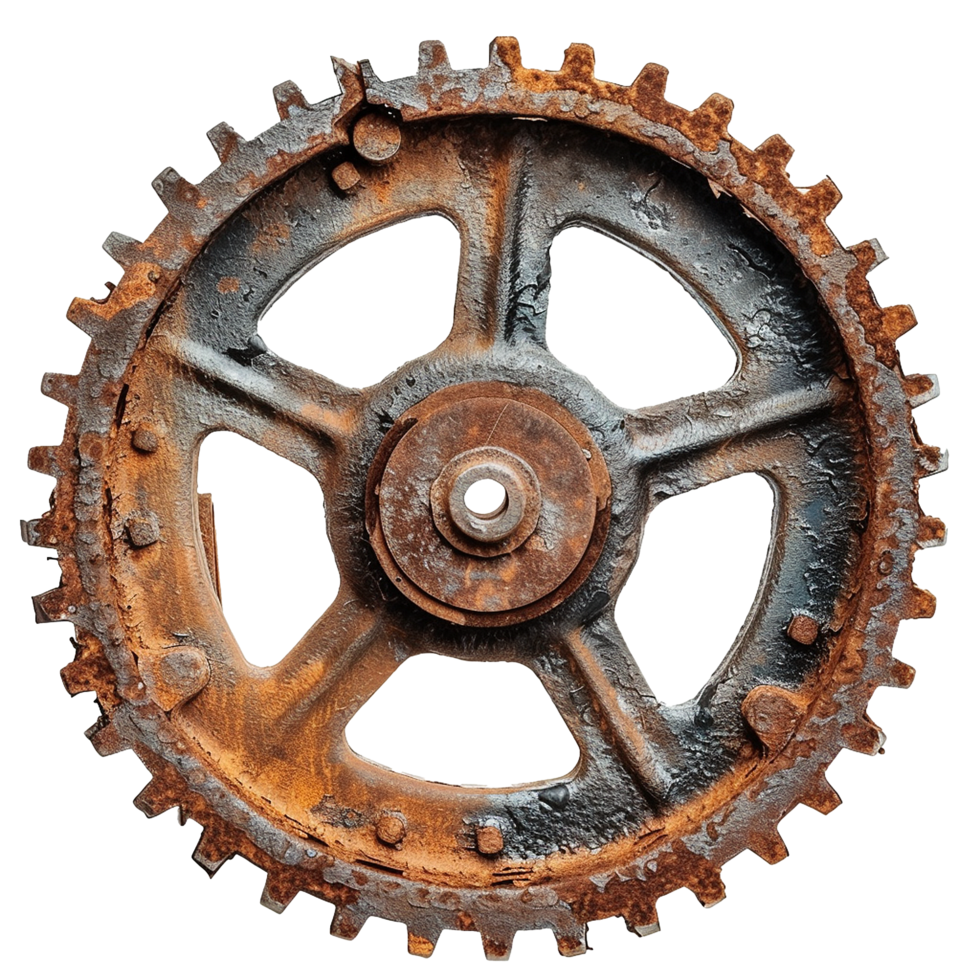 Rusty and Weathered Industrial Metal Gear Wheel png