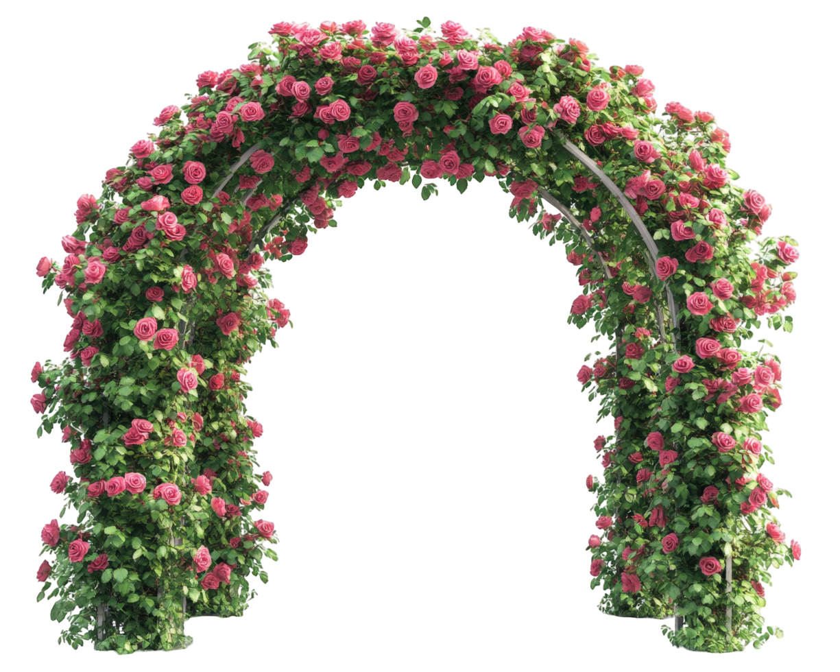 A pink archway with flowers growing on it png