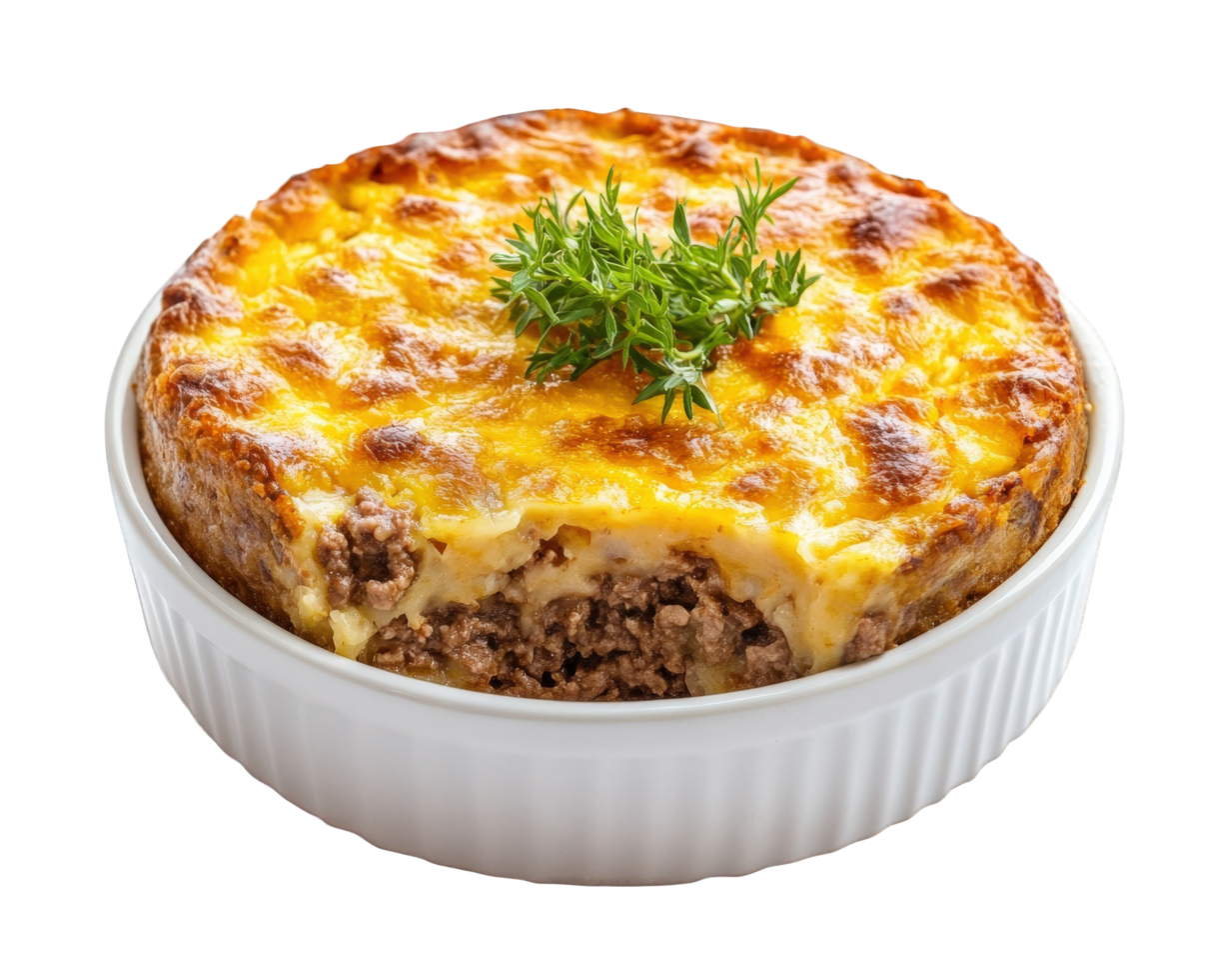 A dish of meat and cheese in a white bowl png