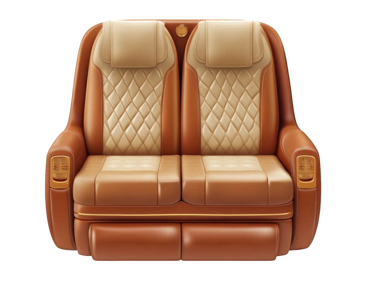 A brown leather seat with two seats png