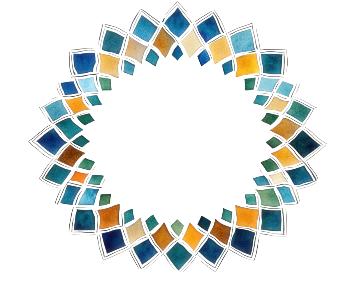 A circular mosaic tile with a black background png
