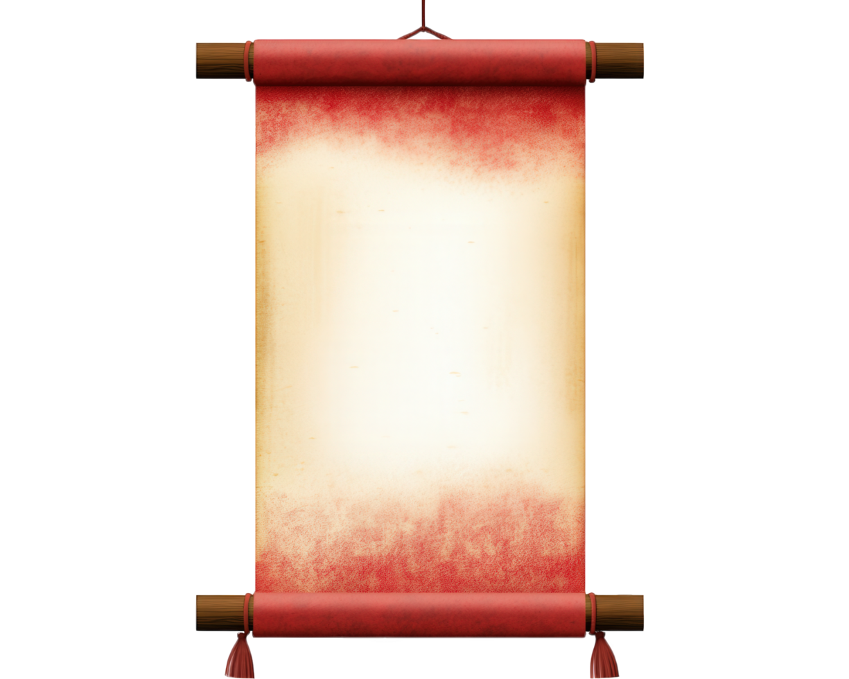 A scroll hanging on a wall with a red background png
