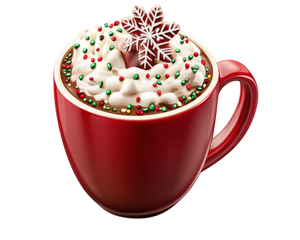 A red cup with whipped cream and sprinkles png