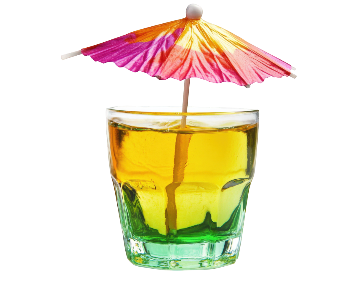 A colorful drink with a straw and umbrella png