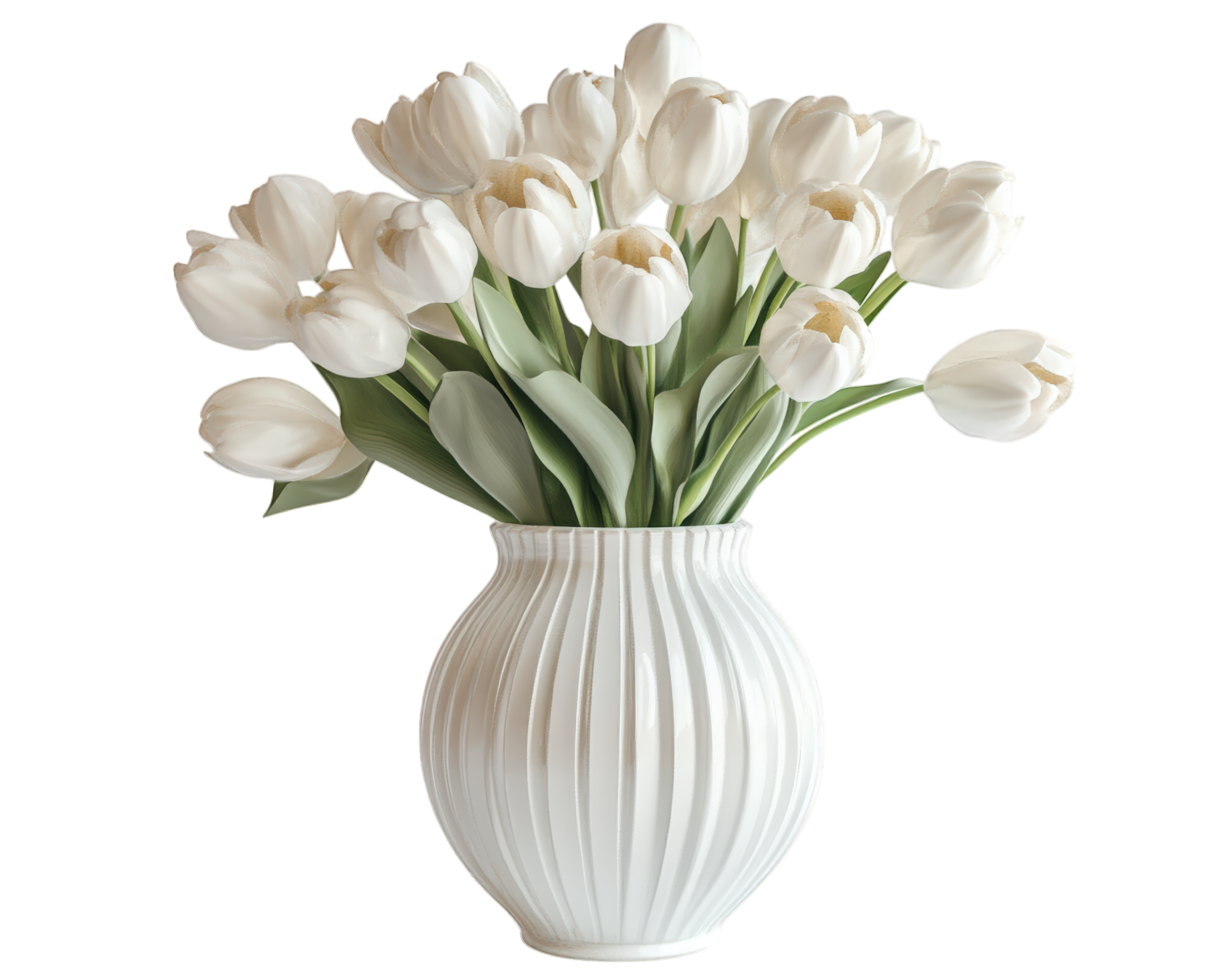 A vase with white tulips in it png