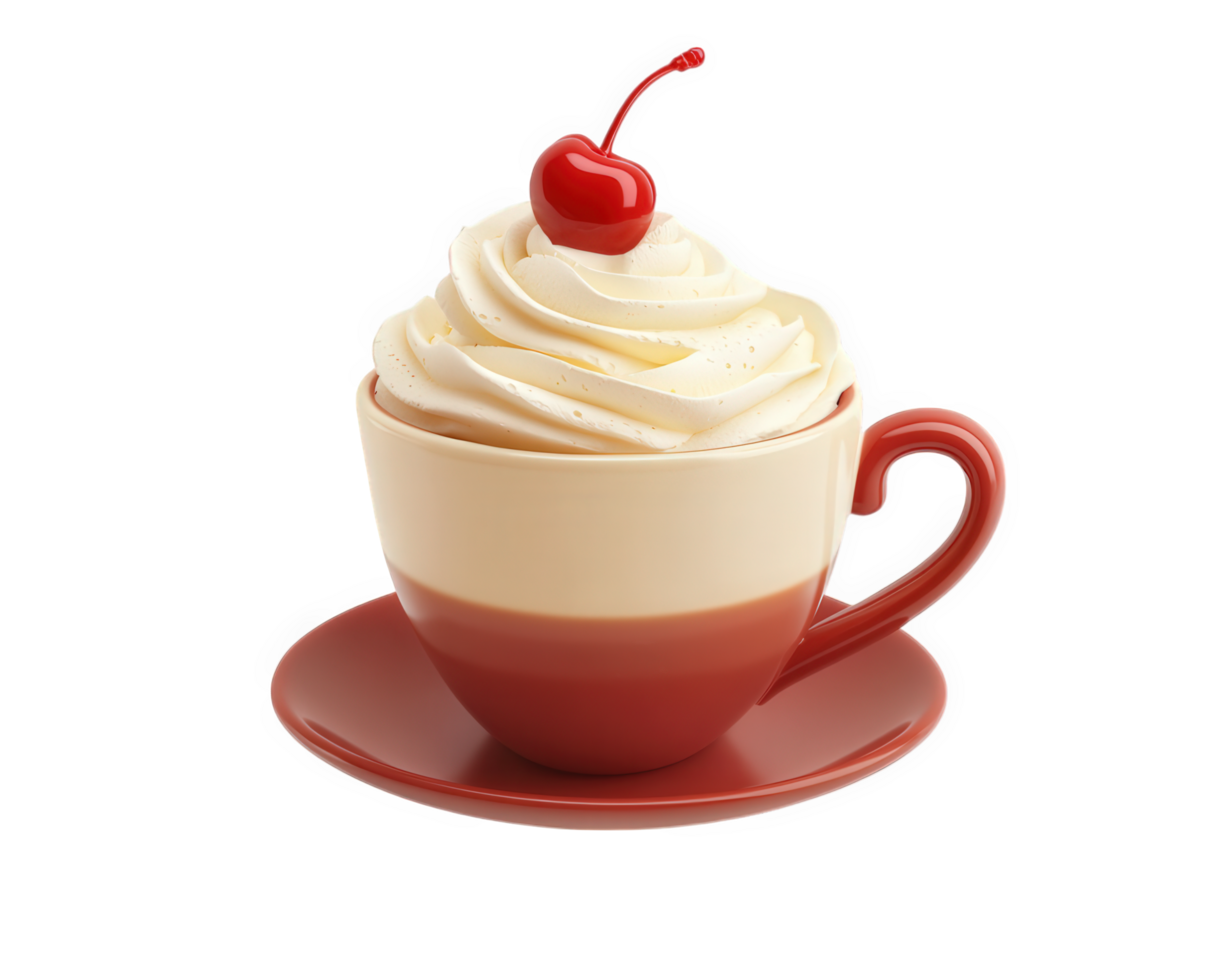 A cup of whipped cream with a cherry on top png