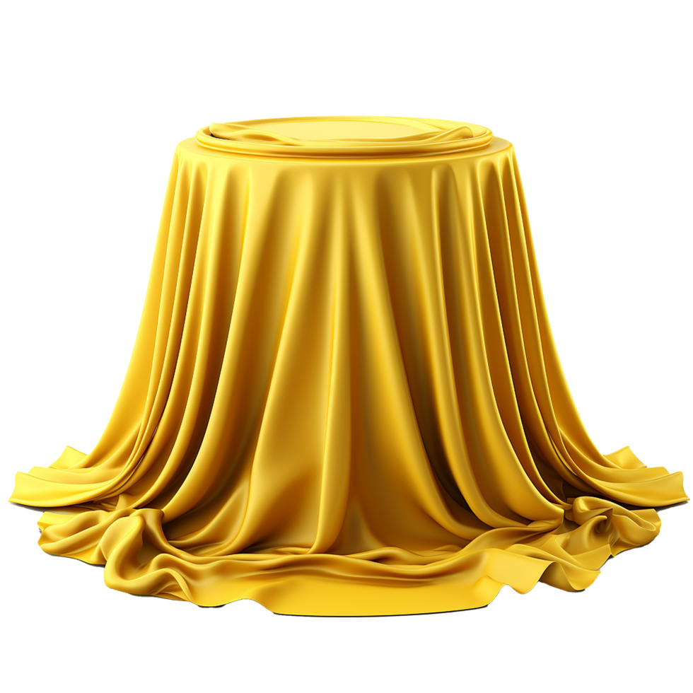 Luxurious Golden Silk Cloth Draped Elegantly Over a Round Tabletop png