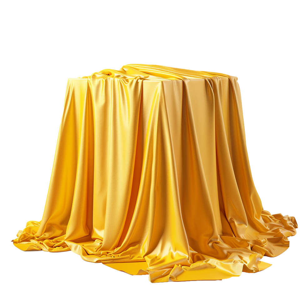 Golden Silk Draped Over a Hidden Object, Luxurious Fabric Texture, Mysterious Reveal png