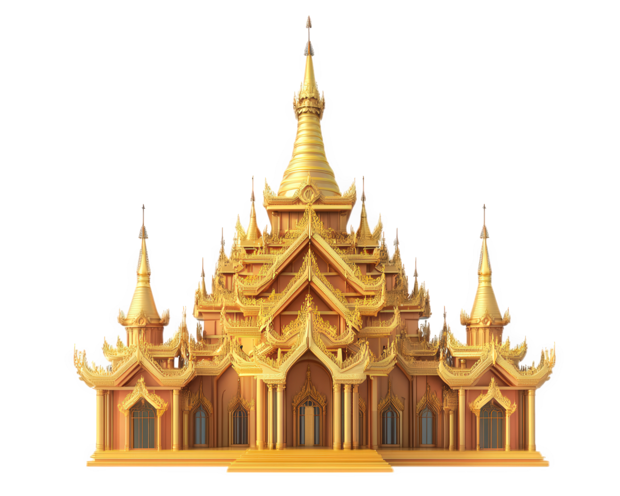 A golden temple with many spires png