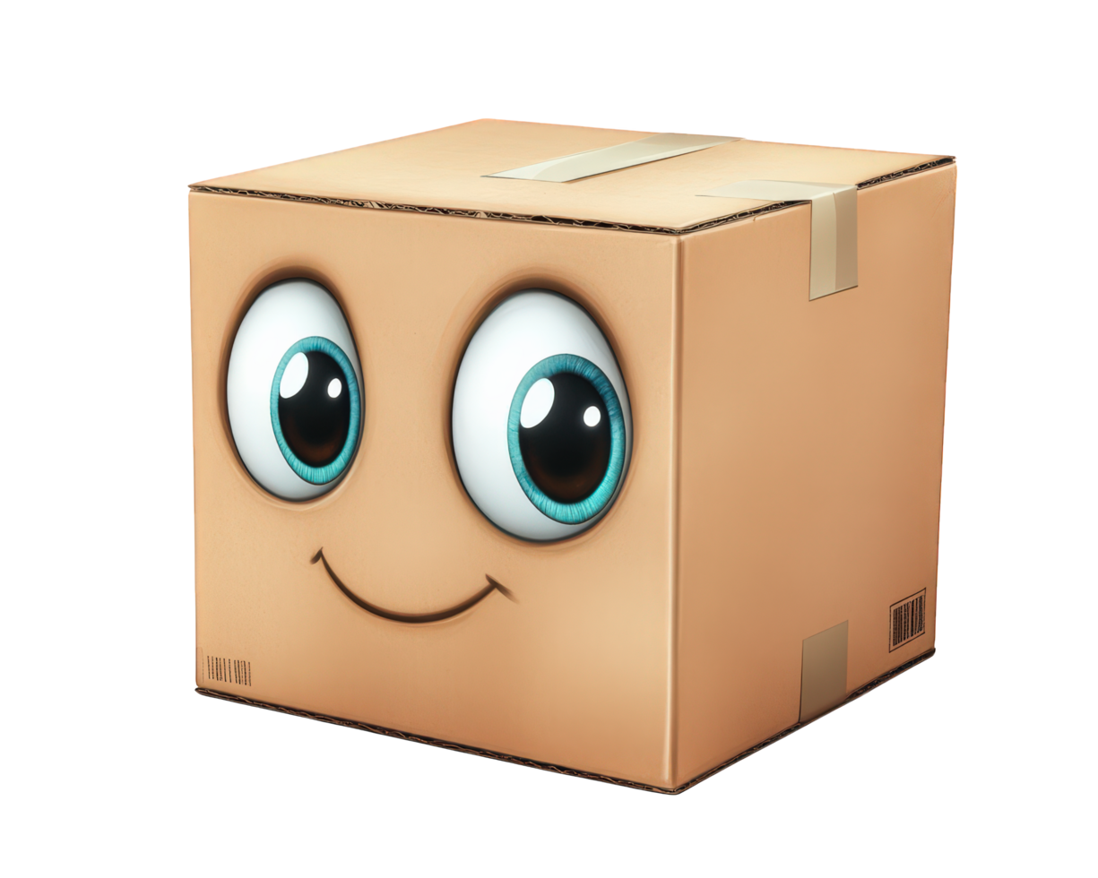 A cartoon box with eyes and a smile png