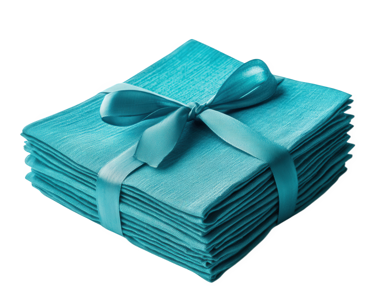 A stack of blue napkins wrapped with a bow png