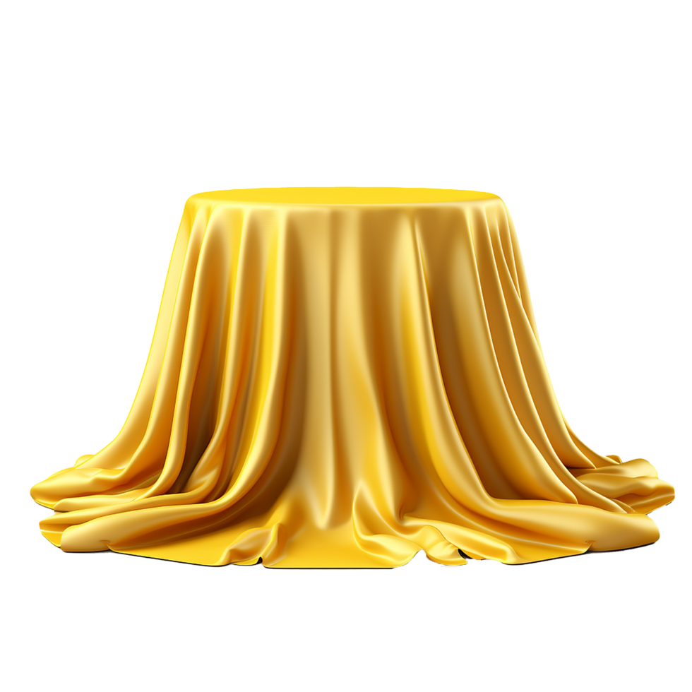 A Luxurious Golden Silk Cloth Draped Elegantly Over a Round Tabletop Display png