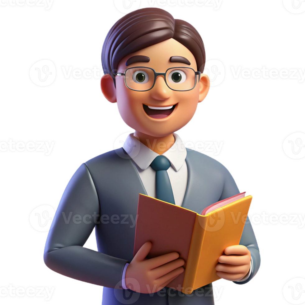 elegant contemporary Portrait of a teacher with a book, patient and inspiring, with warm, inviting lighting, in a classic style genuine png