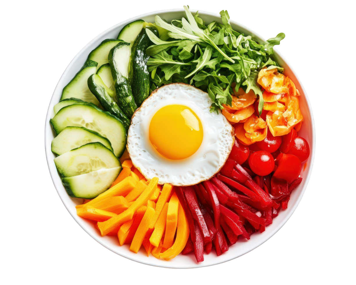 A bowl of vegetables and an egg png
