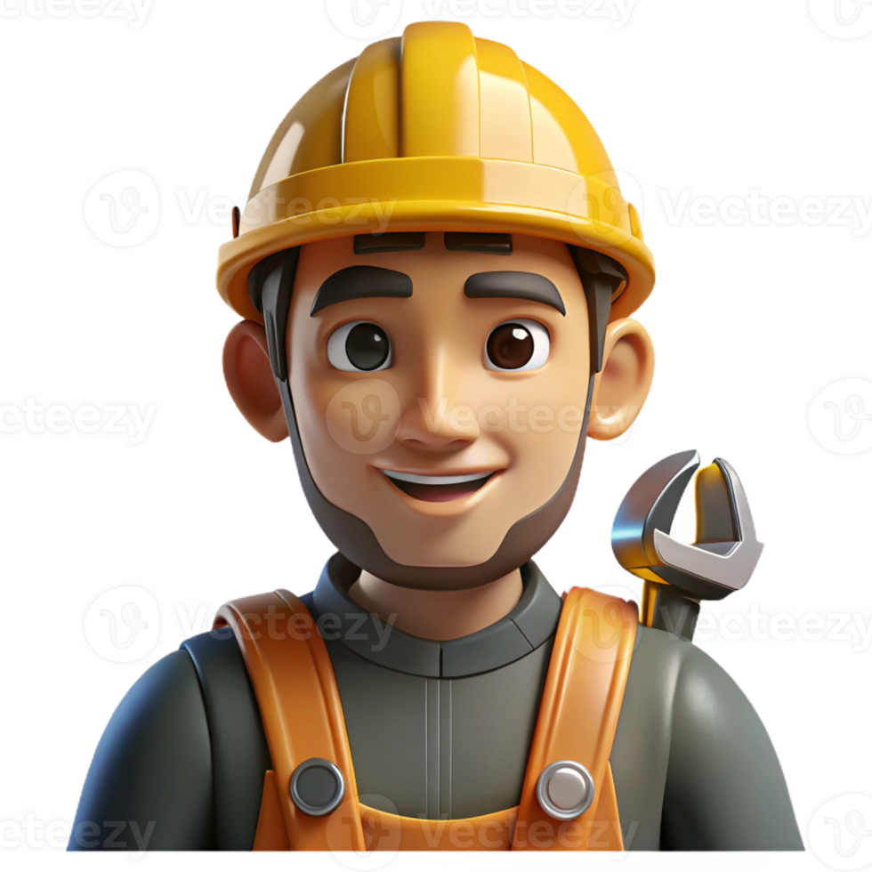 serene minimalist Portrait of a construction worker with a hard hat and tools, strong and capable, with gritty, realistic lighting, in a documentary style high quality png