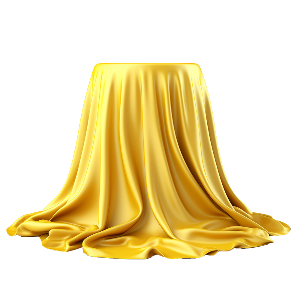 Luxurious Golden Silk Draped Over a Cylindrical Pedestal, Elegant Presentation Background, Smooth Fabric Texture, Abstract 3D Render, Golden Yellow Color, Rich and Opulent Display png