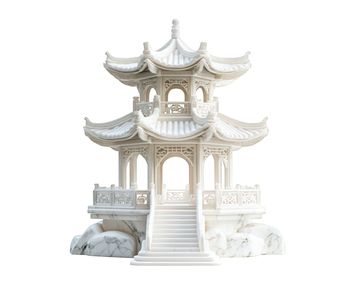 A white pagoda with a black background png